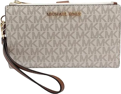 Nwt Michael Kors Signature Jet Set Travel Double Zip Wristlet Wallet Vanilla