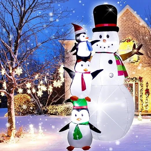 8 Foot Christmas Inflatable Snowman Penguin Decoration with LED Lights,Huge Blow up Christmas White Snowman Indoor Outdoor Lighted up Yard Decoration -WM-25