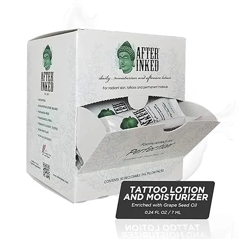 After Inked Tattoo Lotion - Tattoo Moisturizer Aftercare Lotion, 7ml Tattoo Balm, Ink Hydration Tattoo Aftercare Kit, Reclosable Pillow Pack (50-Pack)