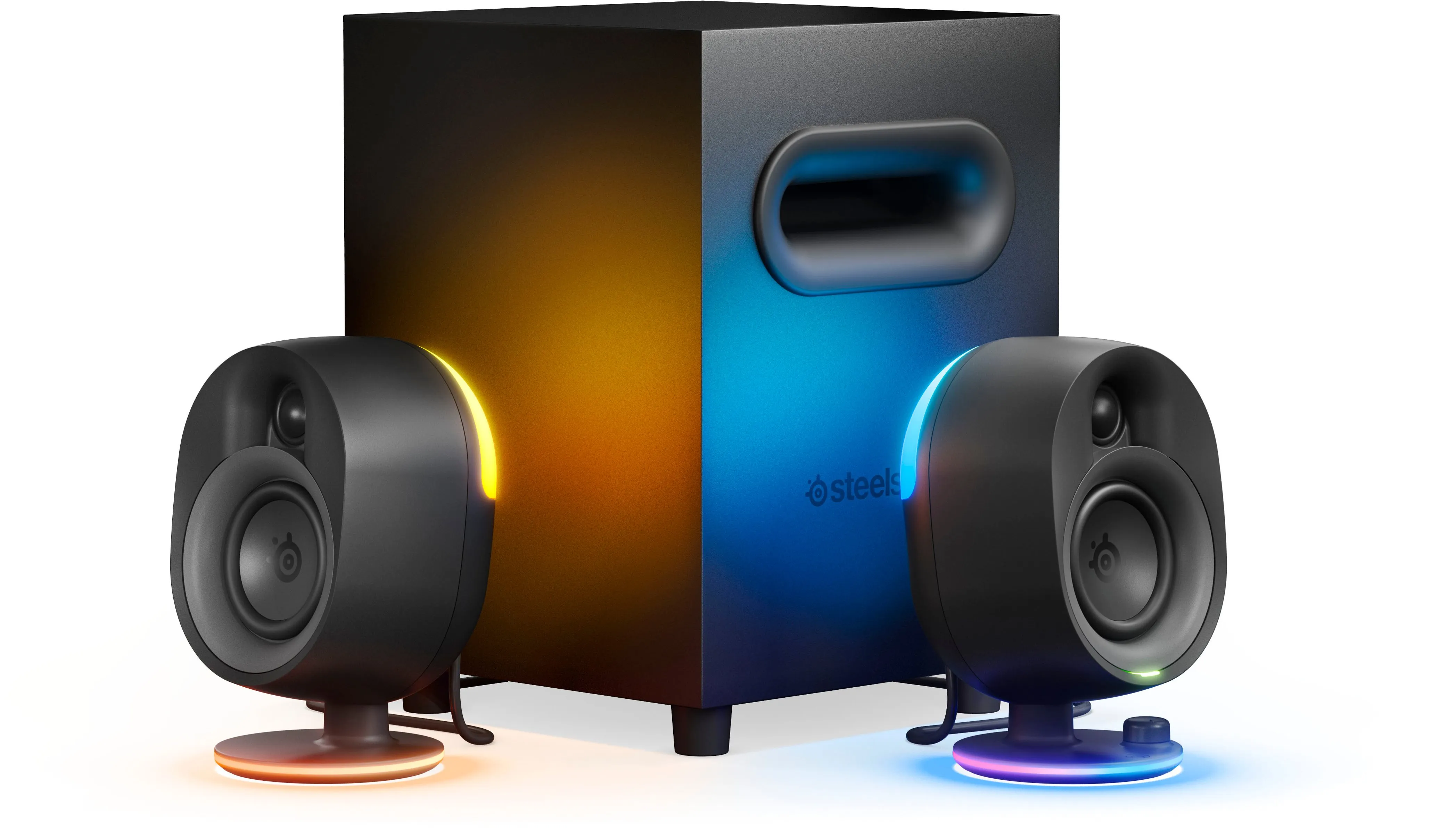 SteelSeries Arena 7 Illuminated 2.1 Desktop Gaming Speakers – 2-Way Speaker Design – Powerful Bass, Subwoofer – RGB Lighting – USB, Aux, Optical, Wired – Bluetooth – PC, PlayStation, Mobile, Mac,Black