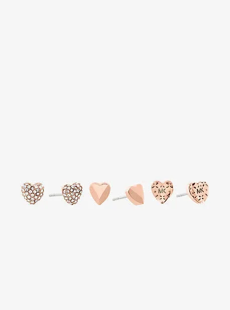 Michael Kors Rose Gold-tone 2-pc. Set Pavé Heart Stud Earrings