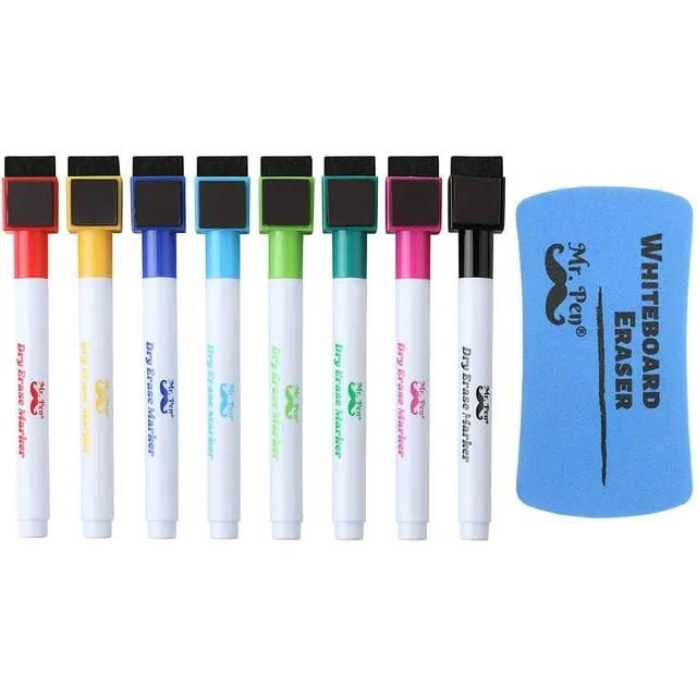 Mr. Pen- Magnetic Dry Erase Markers, 8 Pack with 1 Dry Erase Eraser, Magnet, Dry Erase Magnetic Markers, Dry Erase Pens Fine Tip, Fine Tip Dry Erase