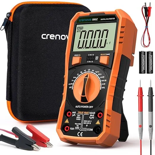 Crenova 890Z Digital Multimeter, 6000 Counts TRMS Multimeter Tester, DC AC Voltmeter Ohmmeter, Measures Voltage Current Capacitance Diodes Continuity Resistance Transistor Temperature with NCV