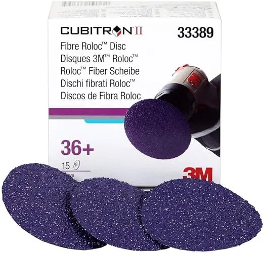 3M Cubitron II Ceramic Purple Quick Change Fibre Disc - Fibre Backing - 36+ Grit - 3 in Diameter - 33389 [PRICE is per BOX]