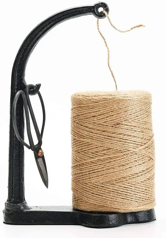 Sungmor Cast Iron Garden Twine Holder Set - 1300ft. Natural Jute Twine String & Rope Rack & Scissors - Decorative & Practical Home Arts Crafts Tools for Picture Display Gift Wrapping Packing Gardening