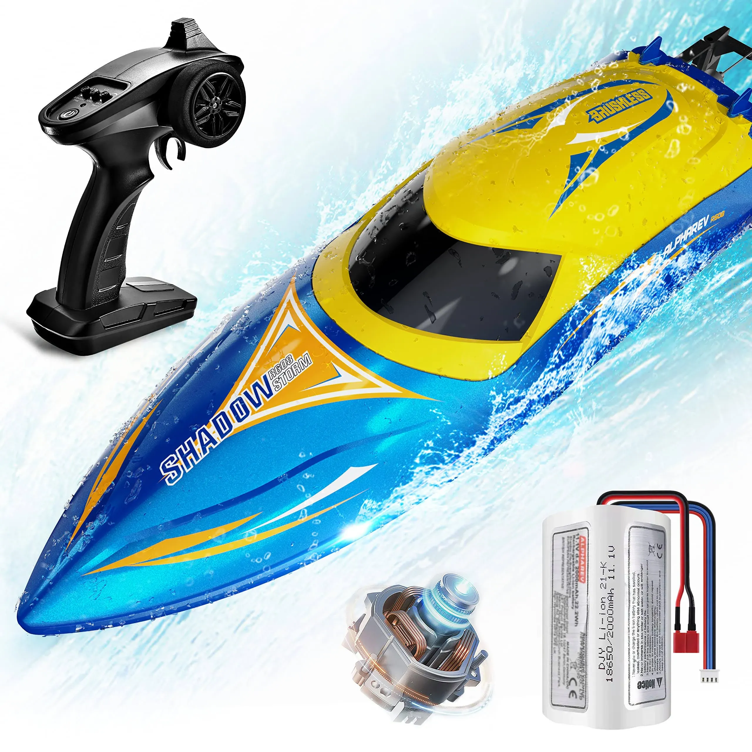 ALPHAREV Brushless RC Boats for Adults - R608 30+ MPH Fast Remote Control Boat for Pools & Lakes, 2.4GHz RC Speed Boat with Replaceable Accessories, Summer Water Toys Birthday Gifts for Boys Kids