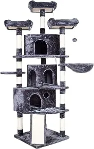 Hey-brother XL Size Cat Tree 73.4 inch Cat Tower with 3 Caves 3 Cozy Perches Scratching Posts Board Activity Center Stable for K