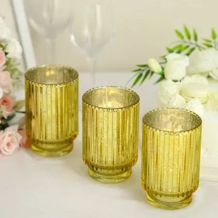 Efavormart 3 Pack | 5 inch Gold Mercury Glass Speckled Votive Candle Holder Vase ...