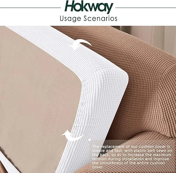 Hokway Stretch Couch Cushion Slipcovers Reversible Cushion Replacement Slipcovers Sofa Cushion Covers(White, 3)