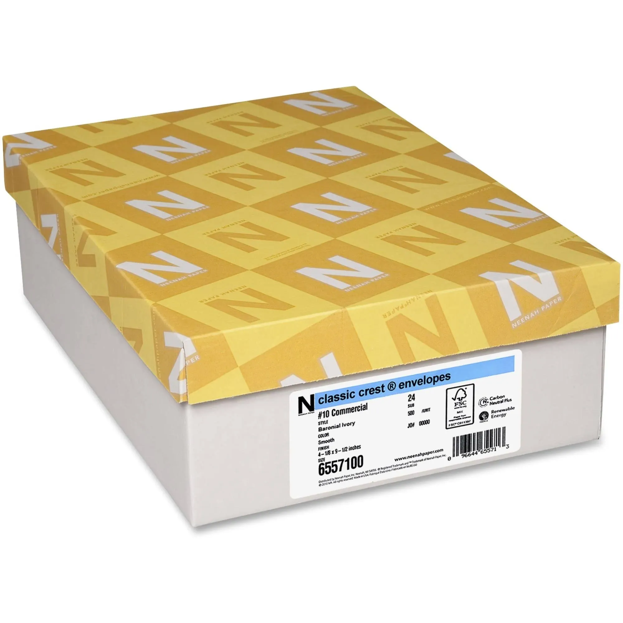 Neenah Paper CLASSIC CREST #10 Envelope, Gummed Flap, 4 1/8 x 9 1/2, Avon Brilliant White, 500/Box (01843) | Staples