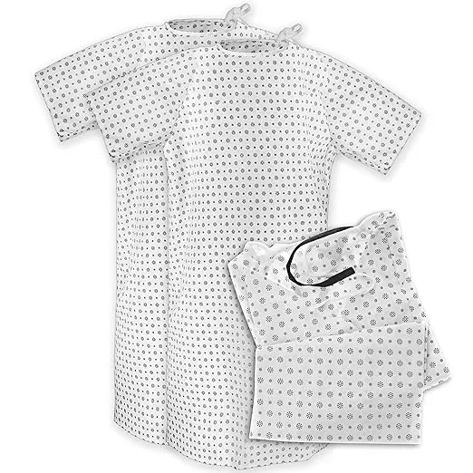 Hospital Gown for Woman & Men, Cotton Blend Fashionable Unisex Patient Gowns, Back Tie, Soft and Comfortable Fits Sizes up to 2XL - 2 Pack