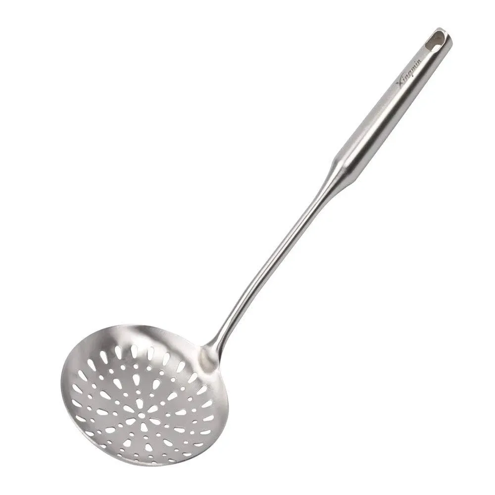 Slotted Spoon Stainless Steel For Cooking Deep Frying Metal Skimmer Spider Strainer Ladle Heavy Duty Professional Long Handle