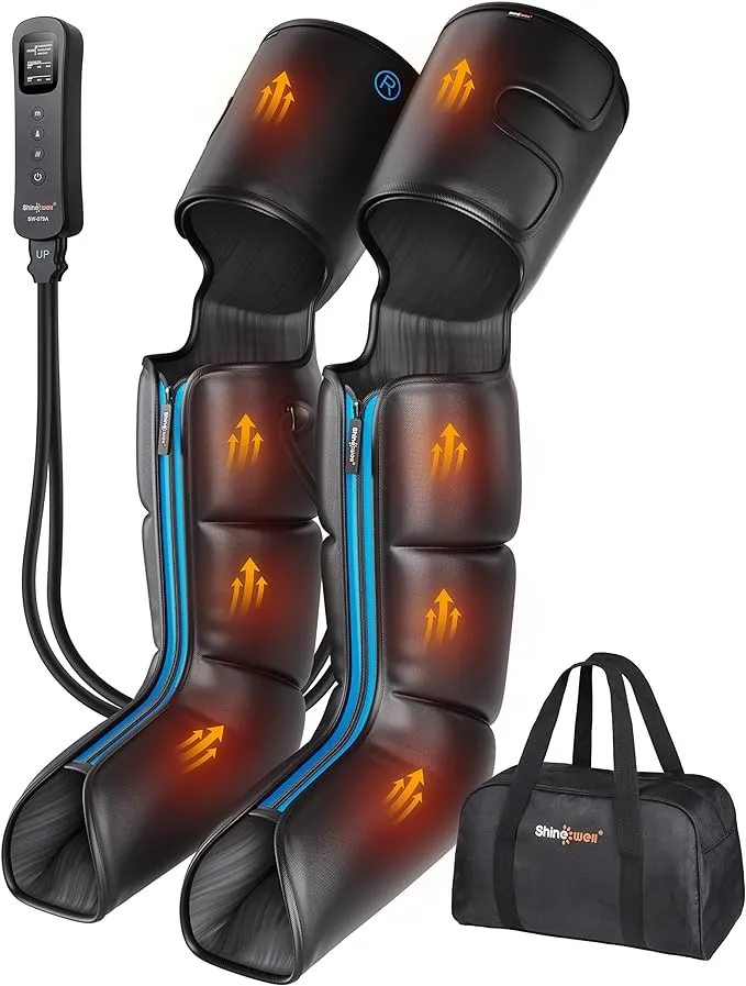 SHINE WELL Leg Massager for Circulation and Pain Relief, Leg Compression Massager with 2 Heating Levels 3 Modes 3 Intensities, for Neuropathy Pain, Blood Circulation, and Swelling Legs