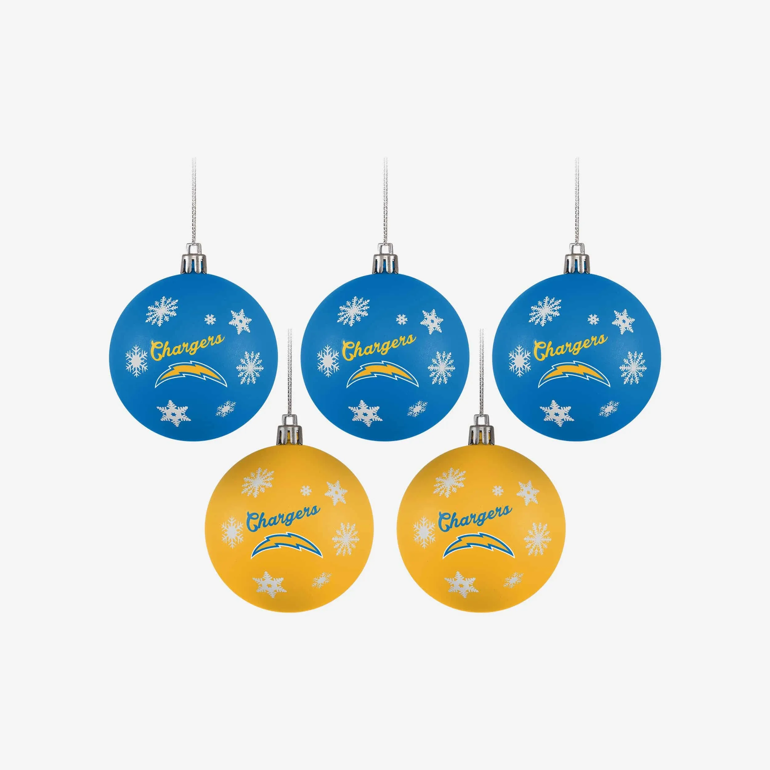 FOCO Los Angeles Chargers NFL 5 Pack Shatterproof Ball Ornament Set