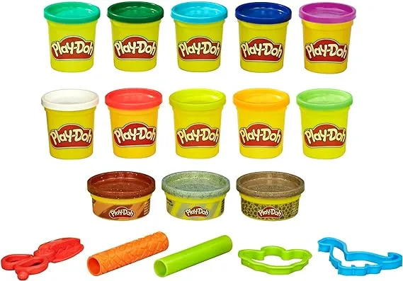 Play-Doh Dinosaur Theme 13-Pack of Non-Toxic Modeling Compound with 2 Cutter Shapes, 2 Roller Tools, and Scissors (Amazon Exclusive)