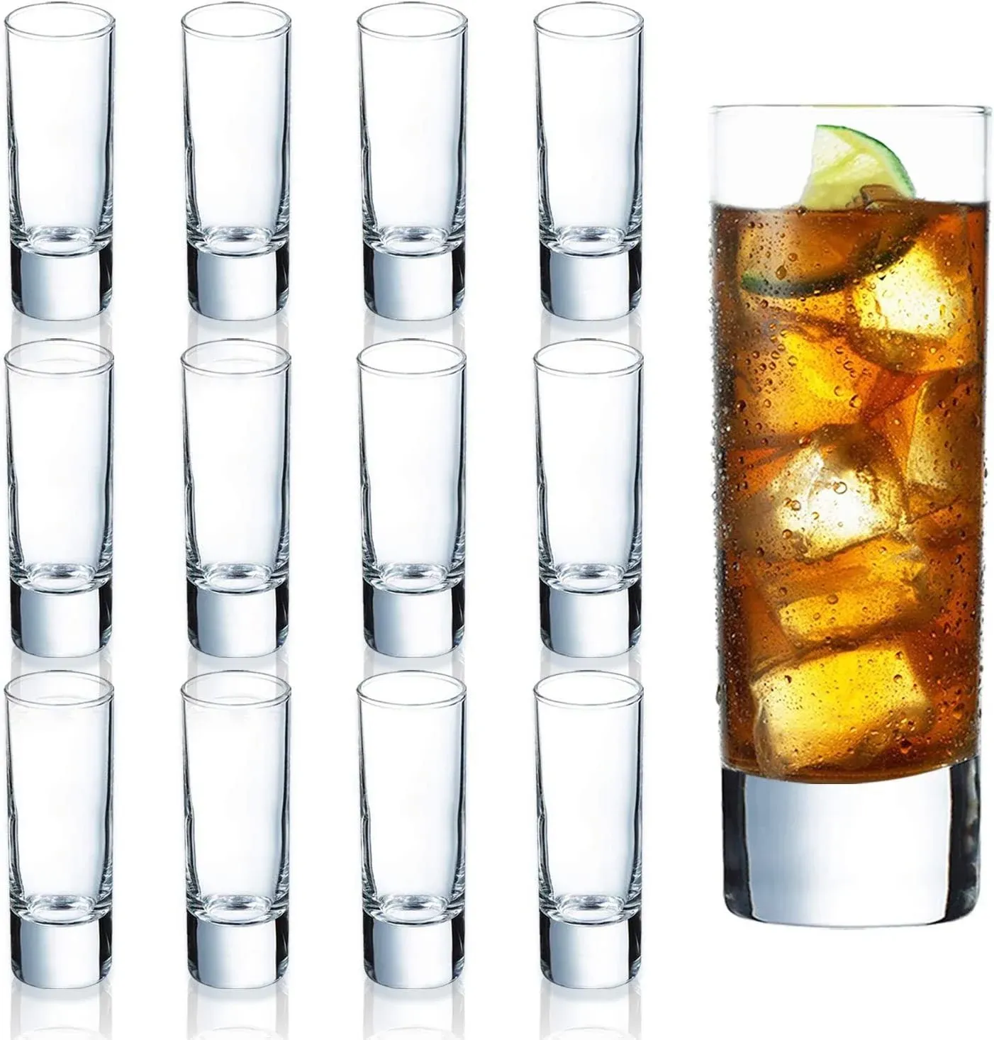 Farielyn-X Clear Heavy Base Shot Glasses 12 Pack 2 oz Tall Glass Set for Whiskey ...