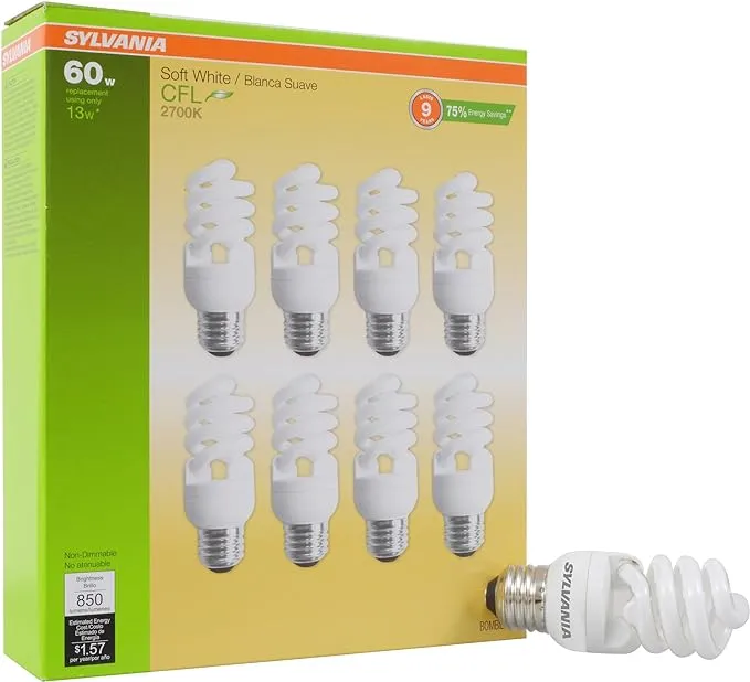 SYLVANIA CFL T2 Twist Light Bulb 60W Equivalent Efficient 13W