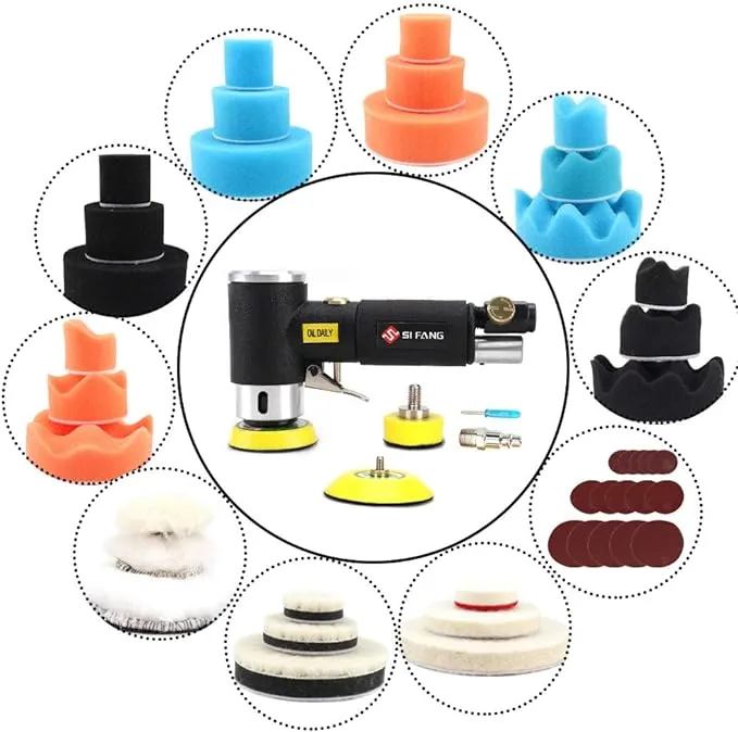 SI FANG 2'' 3'' Mini Orbital Air Sander High Speed Random Orbital Sander Detail Sanders for Auto Body Work, Latest Stable Version