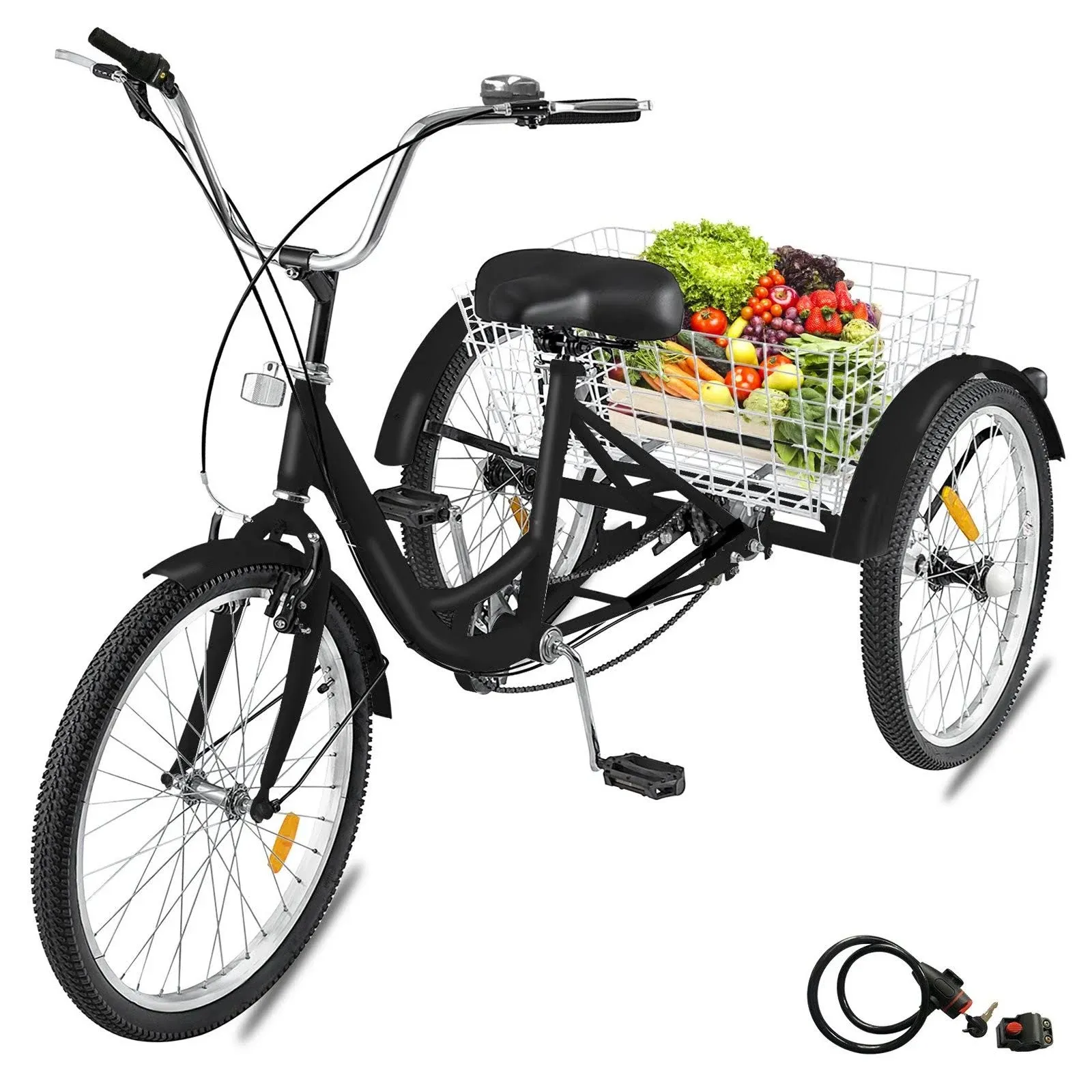 Happybuy Adult Tricycle 7 Speed Three Wheel Bike Cruise Bike 24inch Adjustable ...