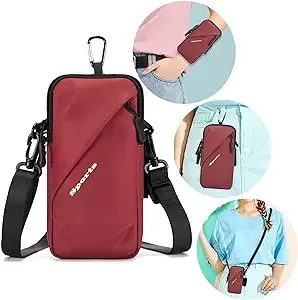 Cell Phone Holder, Small Crossbody Shoulder Holsters Bag with Arm Band, Fits iPhone and Android, Use for Running, Walking, Hiking & Biking (6.7 Inches, Red)