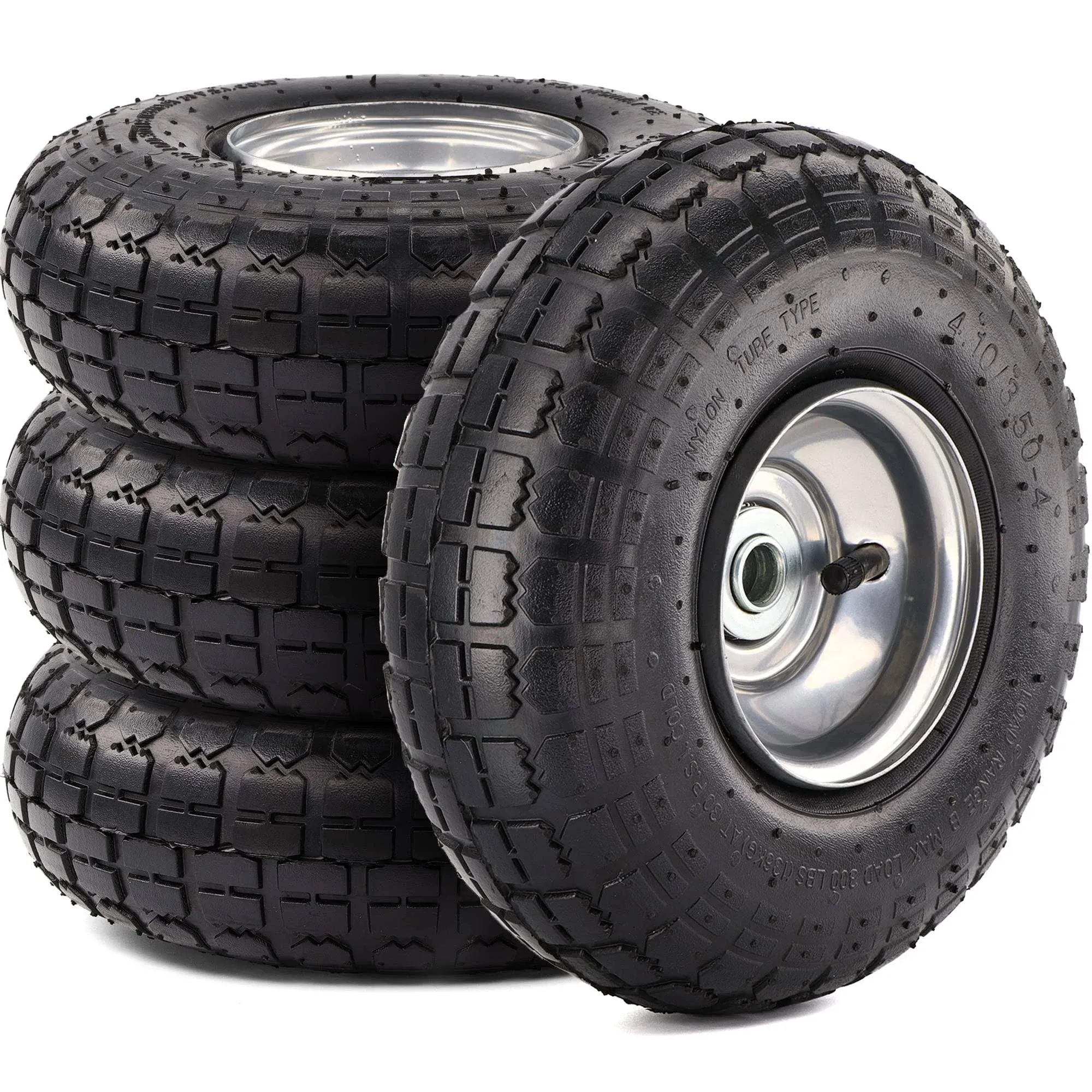 Rampro 1661 4 Pack 10” Heavy-Duty Replacement Tires and Wheels - 4.10/3.50-4 ...