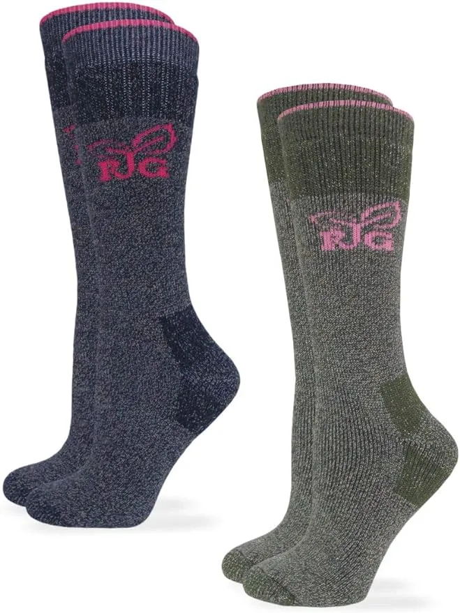 Realtree Womens Socks, Merino Wool Cushion Boot Crew Slouch Socks, 2 Pairs