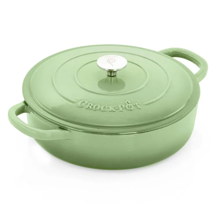 Crock Pot Artisan 5 Quart Round Enameled Cast Iron Braiser Pan With Self Basting Lid In Pistachio GreenCrock Pot Artisan 5 Quart Round Enameled Cast Iron Braiser Pan With Self Basting Lid In Pistachio Green