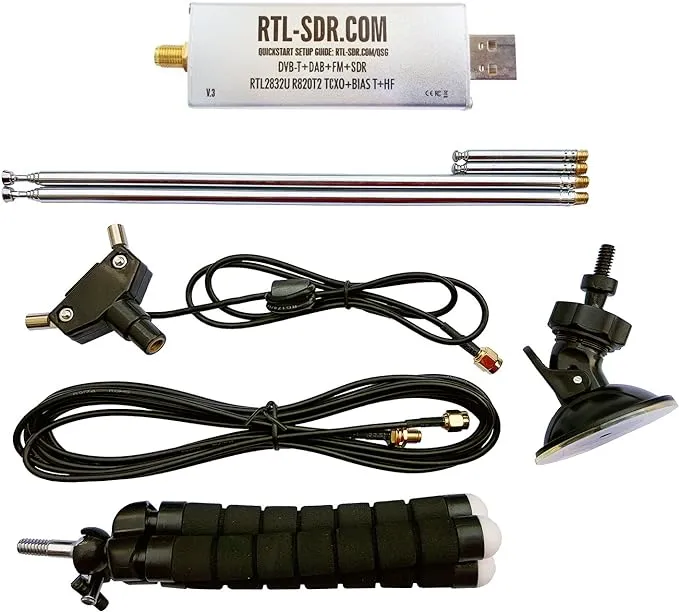 RTL-SDR Blog V3 R860 RTL2832U 1ppm TCXO HF Bias Tee SMA Software Defined Radio with Dipole Antenna Kit (Black)