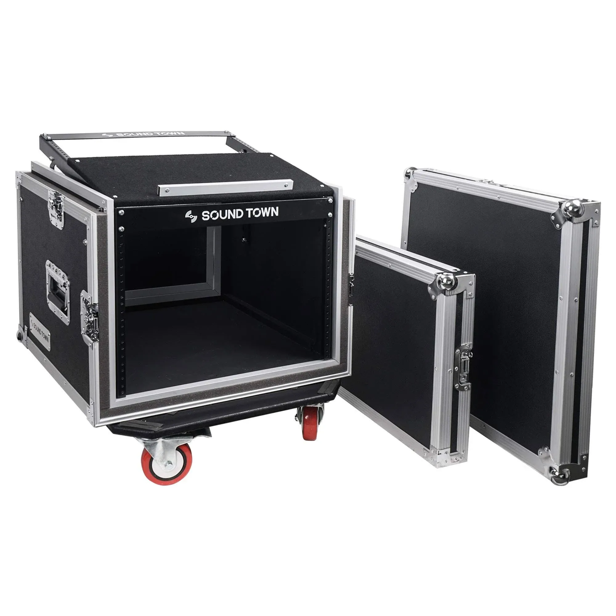 Sound Town Shock Mount 8U ATA Rack Case with 20 Rackable Depth, 11U Slant Mixer ...