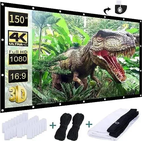 AAJK Outdoor Projection Screen 150 inch, Washable Projector Screen 16:9 Foldable Anti-Crease Portable Projector Movies Screen for Home Theater Outdoor Indoor Support Double Sided Projection…