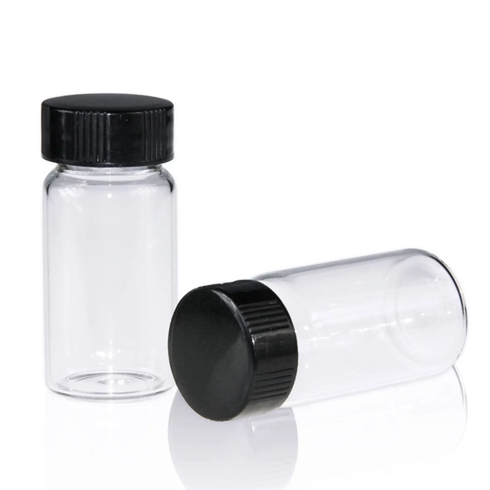 ALWSCI Sample Vial Clear Glass 24-400 Thread Storage Vial 20 ml Capacity 27.5 mm I.D. x 57 mm with 24-400 Black Closed Cap