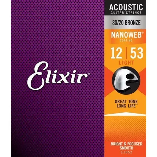 Elixir Nanoweb 80/20 Bronze 12-String Acoustic Guitar Strings - Light