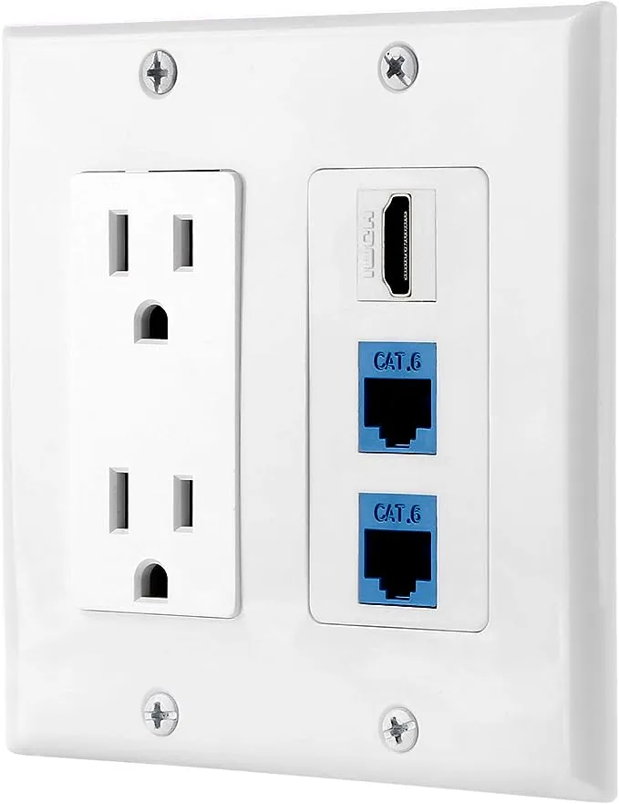 IBL-15A Power Outlet, 1 Port HDMI, 2 Port Cat6 Ethernet - Wall Plate in White