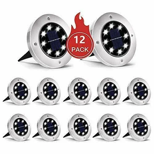 INCX Solar Outdoor Lights Waterproof,12 Packs 8 LED Garden, Ground Lights, Landscape Lighting for Patio Pathway Lawn Yard Deck Driveway Walkway White