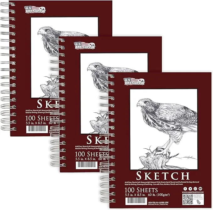 U.S. Art Supply Soft Cover Sketch Book 100 Sheets 5.5&#034;x8.5&#034; 60lb. (100g/m²)