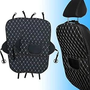 Kick Mats Back Seat Protector 2 Pack Car Back Seat Cover Premium Fabric Odor Free Protect Your Leather Seat with 2 Storage Pocket