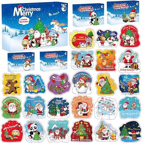 24 Pack Christmas Puzzles for Kids,Mini Jigsaw Puzzles Games in Christmas Theme ...