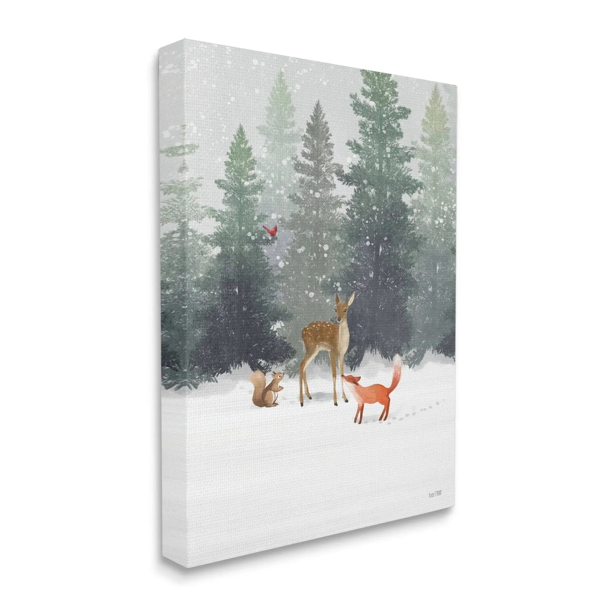 Stupell Industries Winter Season Forest Animals Fox Deer Squirrel, Off-White, 24 x 30, (ac-382_cn_24x30)