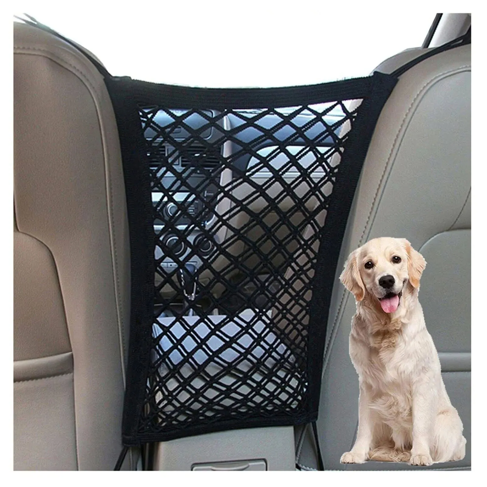 Dog Car Barrier, Dog Net for Car Between Seats, Pet Net Barrier Front Seat, Car Mesh Barrier Back Seat, Universal Stretchy Car Seat Storage Mesh Net