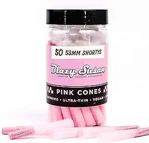 Blazy Susan Pink Pre-Rolled Cones, 50 Count (53mm Mini) - Slow-Burning Rolling Paper & Ultra-Thin Preroll Cones with Filter Tips - Vegan, GMO-Free, Convenient & Easy-To-Use Prerolled Shortys