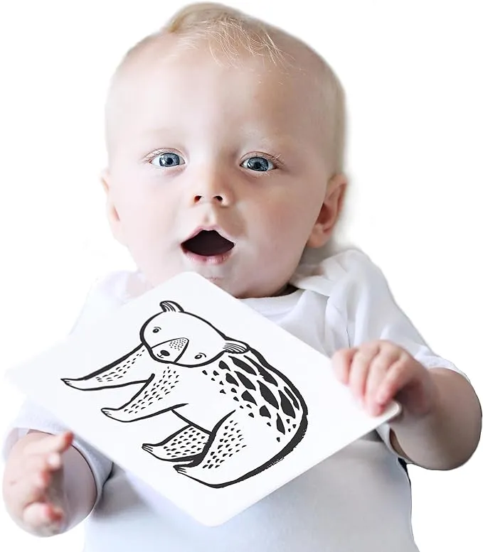 Wee Gallery Black and White Art Flash Cards for Babies, High Contrast Educational Animal Picture Cards, Baby Visual Stimulation, Brain and Memory Development in Infants and Toddlers - Woodland Animals