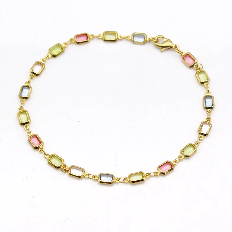 18K Gold-Filled High-Polish Multi-Color Crystal Baguette Anklet