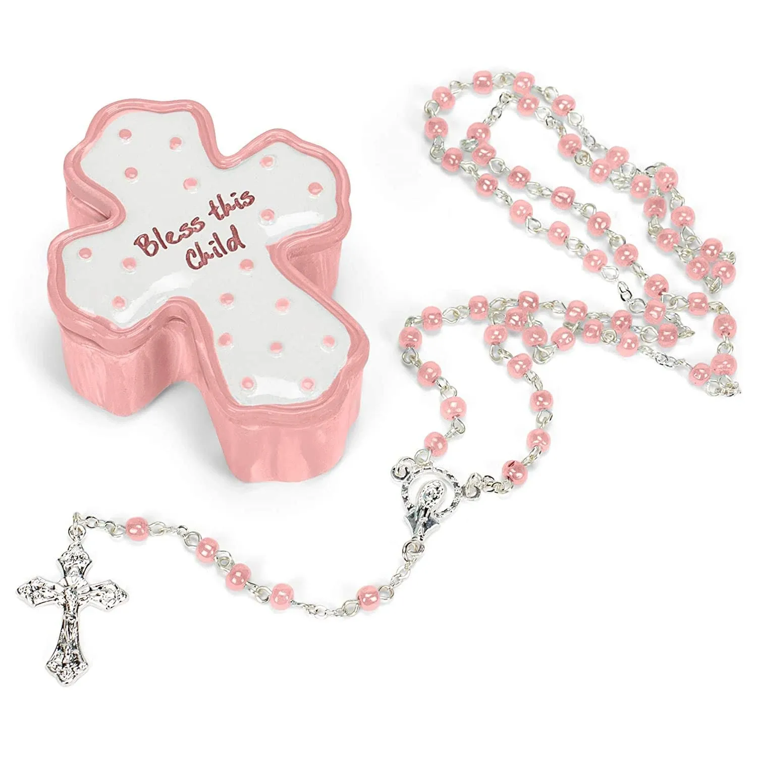 Bless This Child Rosary & Box - Pink