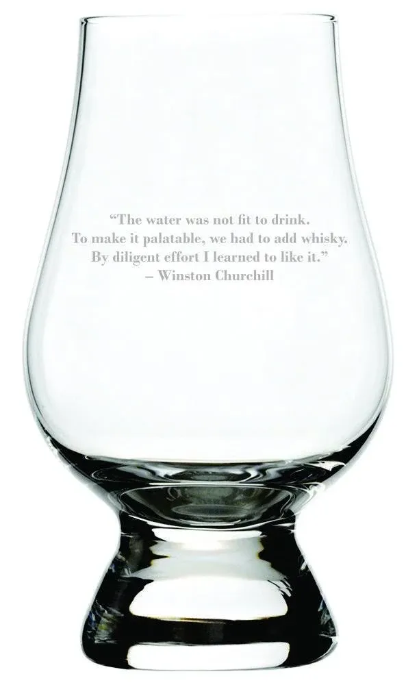 Winston Churchill Quote Etched Glencairn Crystal Whisky Glass