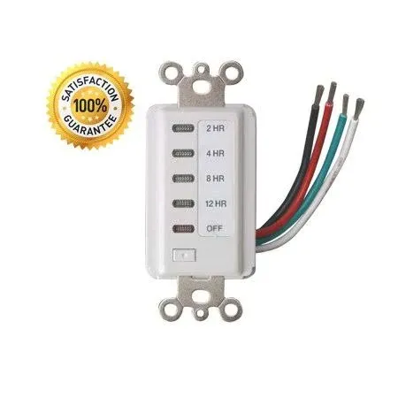 Bathroom Fan Auto Shut Off 1/2/4/8 Hour Preset Countdown Wall Switch Timer - White (1)