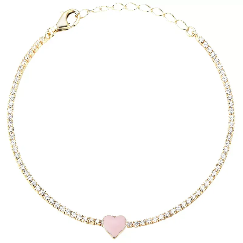 Sunkissed Sterling 14k Gold Over Sterling Silver Cubic Zirconia Heart Tennis Bracelet