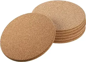 Boao 6 Pieces Round 6" Absorbent Cork Coasters Wooden 0.3 Inch Thick Cork Drink Coasters for Home, Drinks Coffee Table Dining Wooden Table Desk