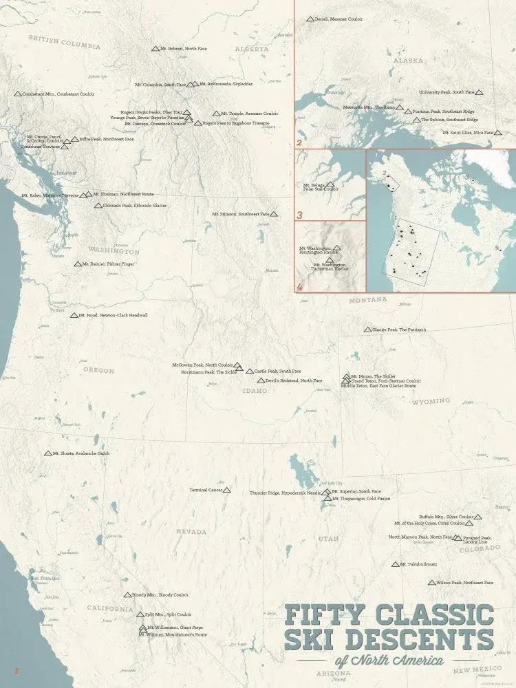 50 Classic Ski Descents of North America Map