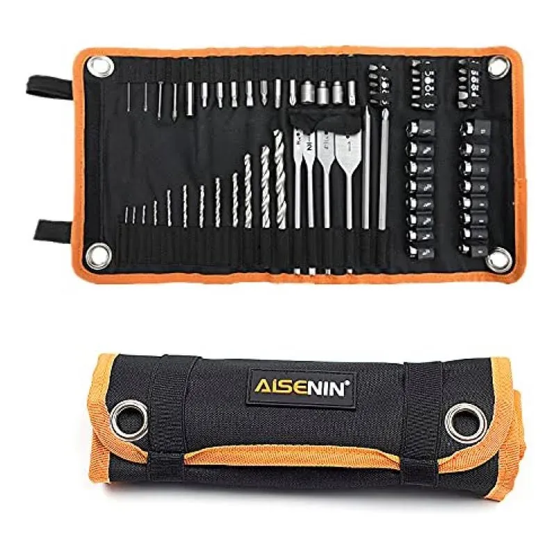 AISENIN Tool Roll Organizer Rolling Bag Pouch for Drill Bits, Orange 