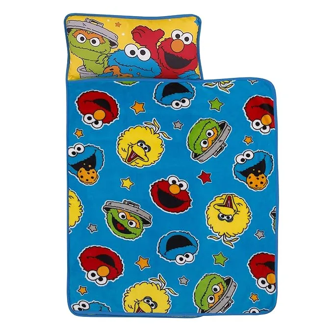 Sesame Street Come and Play Blue, Green, Red and Yellow, Elmo, Big Bird, Cookie Monster, and Oscar The Grouch Toddler Nap Mat